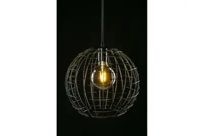 Decorație Viela, lampă suspendată din metal negru cu fir de aur, în formă de sferă, cu diametrul de 35 cm, 6996 RON.