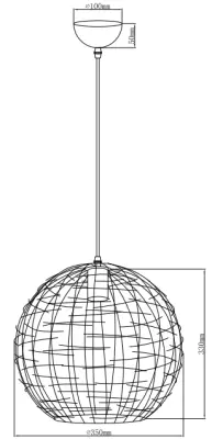 Decorație Viela, lampă suspendată din metal negru cu fir de aur, în formă de sferă, cu diametrul de 35 cm, 6996 RON.