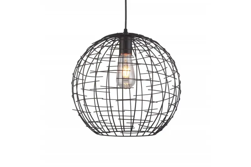 Decorație Viela, lampă suspendată din metal negru cu fir de aur, în formă de sferă, cu diametrul de 35 cm, 6996 RON.