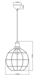 Decorul Viela, veche lampă suspendată din metal, în formă de sferă, cu fir aurit, cu un diametru de 29 cm, 7016.