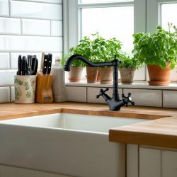 AquaTrimo Windsor robinet clasic pentru bucătărie nostalgic cu duză unghiulară Negru mat 21WS7531SW