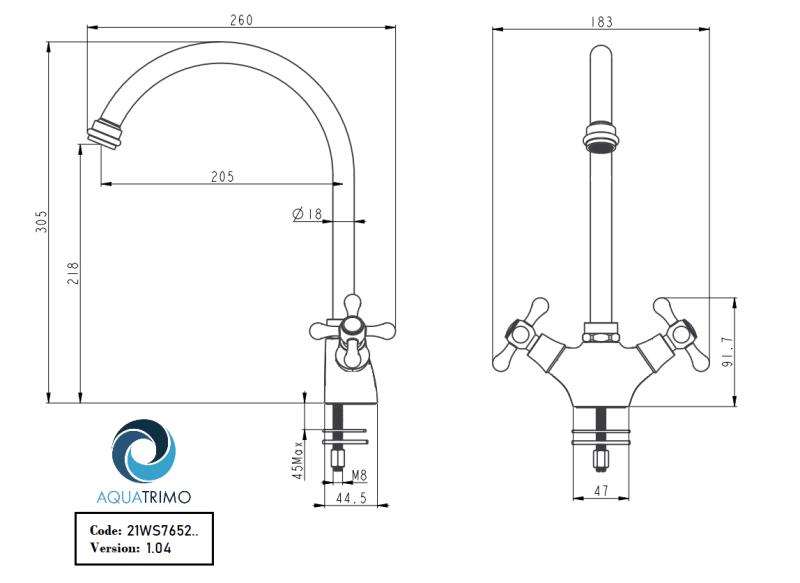 AquaTrimo Windsor robinet clasic pentru bucătărie nostalgic cu duză rotundă cromat 21WS7652CM