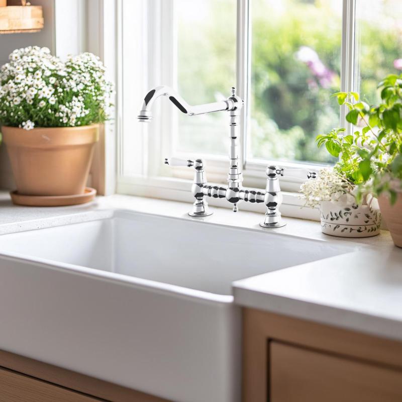 AquaTrimo Country robinet de bucătărie clasic nostalgic cu 2 orificii și duză unghiulară cromat 21CT7657CM