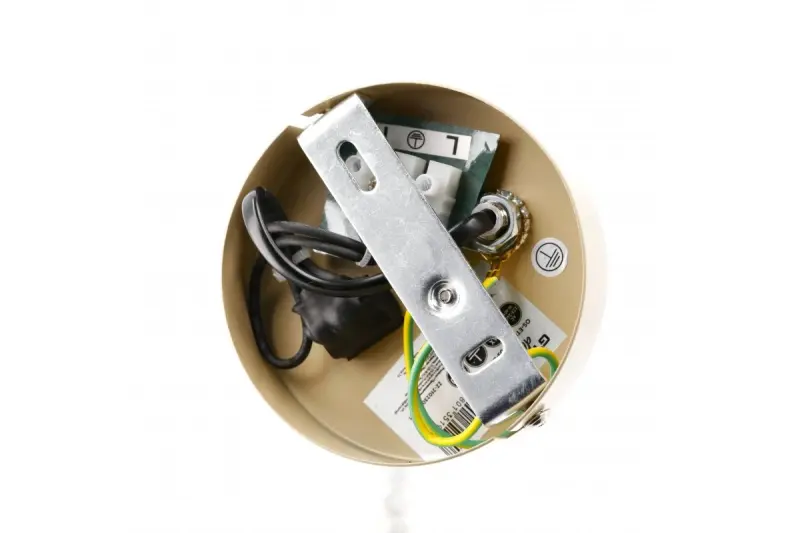 Lampă de perete Decor Etore bej cu braț metalic, diametru de 11 cm, anul 1907.