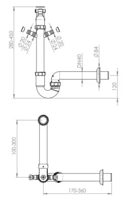 Sifon Ausmann economisitor de spațiu pentru chiuveta de bucătărie cu 2 conexiuni pentru mașina de spălat vase 1208957660
