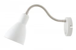 Lampă de perete Decor Etore albă cu braț metalic, diametru de 11 cm, anul 1952.