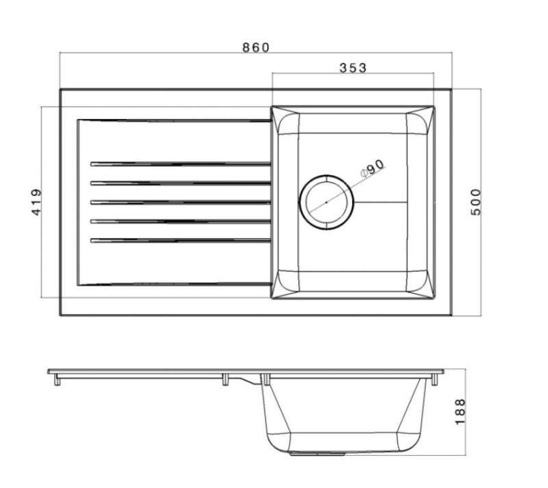 Chiuvetă din fibră de sticlă Ausmann, reversibilă, de culoare neagră, cu suport pentru scurgere, de dimensiuni 86x50 cm, cod 1208957665.