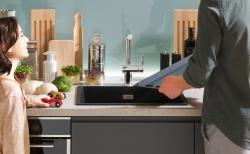 Franke Maris MRG 160-34-15 Fragranite ediție neagră mat, chiuvetă subblat mare, stinga 
