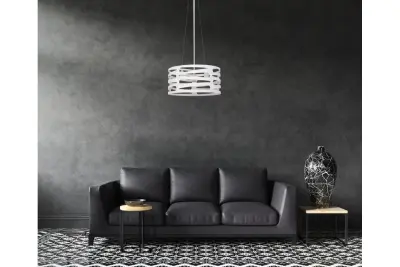 Decorațiunea lămpii suspendate Marisa albă cu spații orizontale conice de max. 3 surse de lumină, diametru 40 cm, 2782.