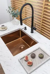 Chiuveta Aquadesign Sinks din cupru cuvasă din oțel inoxidabil de culoare cupru PVD 50x40, montaj subblat, montaj suprapus și montaj pe blat 1208957700.