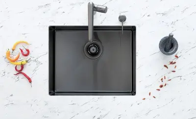 Aquadesign Sinks chiuvetă din oțel inoxidabil gun metal, culoare antracit PVD 50x40 montaj sub blat, semiincastrată și suprapusă 1208957702.
