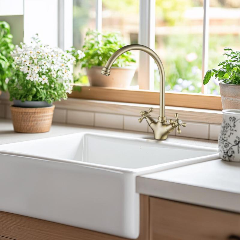 AquaTrimo Windsor robinet clasic de bucătărie nostalgic cu duză rotundă bronz 21WS7652BN