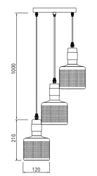Decorațiunea Bellis este un candelabru suspendat cilindric negru și aurit, cu 3 surse de lumină, model 4680.