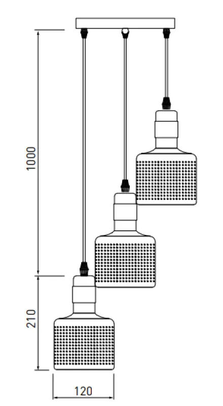 Decorațiunea Bellis este un candelabru suspendat cilindric negru și aurit, cu 3 surse de lumină, model 4680.