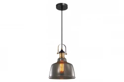 Decor Muscari II este o lustră suspendată neagră din sticlă fumurie într-o finisare metalică, cu un suport din alamă (lamphouder) 3688.