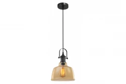 Decorațiunea Pendul Muscari II este de culoare ambră, cu finisaj metallic și are un suport de lampă negru.