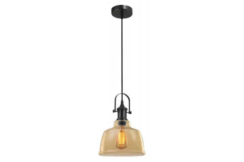 Decorațiunea Pendul Muscari II este de culoare ambră, cu finisaj metallic și are un suport de lampă negru.