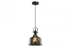Decor Muscari II lustră suspendată neagră cu sticlă fumurie într-o nuanță metalică, abajur și suport de lampă negre, 3862
