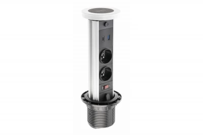 Indux Lift priză de bucătărie retractabilă albă cu iluminare, 2 x USB și încărcare fără fir 1208957837
