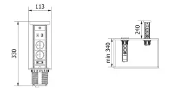 Indux Lift încastrabilă în blatul de lucru, cu împământare perimetrală albă, priză de bucătărie cu iluminare, 2 x USB și încărcare wireless 1208957838.