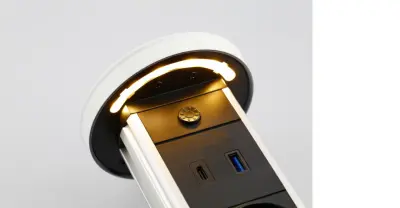 Indux Lift încastrabilă în blatul de lucru, cu împământare perimetrală albă, priză de bucătărie cu iluminare, 2 x USB și încărcare wireless 1208957838.