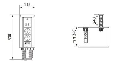 Indux Lift încastrabilă în blatul de lucru, cu împământare perimetrală albă, priză de bucătărie cu iluminare, 2 x USB și încărcare wireless 1208957838.