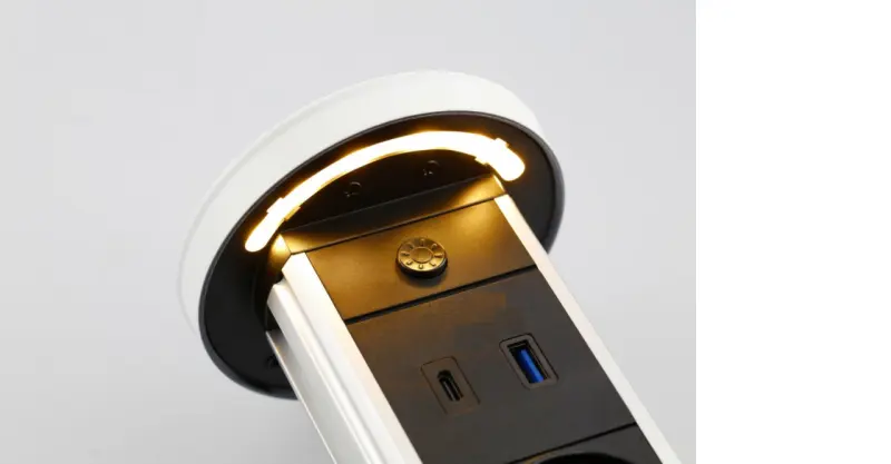 Indux Lift încastrabilă în blatul de lucru, cu împământare perimetrală albă, priză de bucătărie cu iluminare, 2 x USB și încărcare wireless 1208957838.