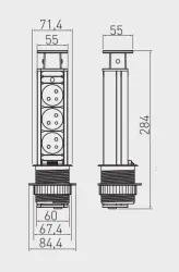 Indux Up & Down mic scufundabil cu priză de pământ argintie pentru bucătărie, în blat de lucru, cu 3 prize 1208957839