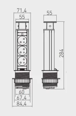 Indux Up & Down mic scufundabil cu priză de pământ argintie pentru bucătărie, în blat de lucru, cu 3 prize 1208957839