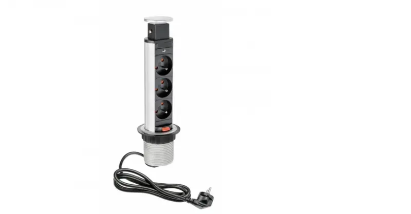 Indux Up & Down mică priză de pământ zincată argintiu pentru bucătărie în blatul de lucru cu 3 prize 1208957841