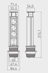 Indux Up & Down mica priză de pământ zincată argintie pentru bucătărie în blat cu 3 prize și 2 x USB 1208957842