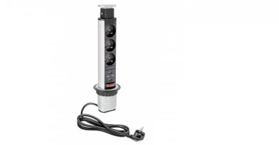 Indux Up & Down mica priză de pământ zincată argintie pentru bucătărie în blat cu 3 prize și 2 x USB 1208957842