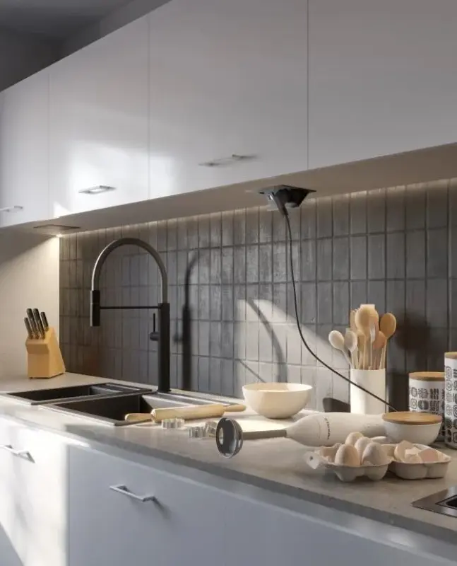 Priza de bucătărie Indux Flip Medium cu împământare, montabilă în blatul de lucru sau în dulapul de sus, din aluminiu, cu 3 prize 1208957844.