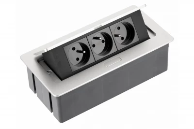 Priza de bucătărie Indux Flip Medium cu împământare, încorporată în blat sau dulapul superior, din aluminiu, cu 3 prize 1208957846