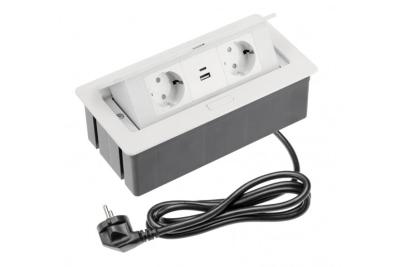 Indux Flip Medium priză de bucătărie cu împământare în blatul de lucru sau dulapul superior, albă, cu 2 prize și încărcătoare USB A+C 1208957847