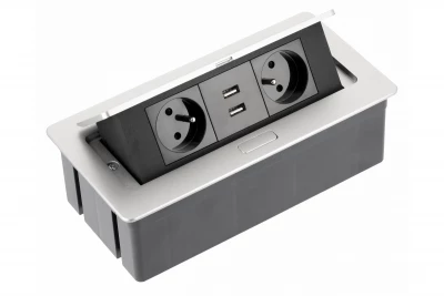 Priza de bucătărie Indux Flip Medium, cu împământare, integrată în blat sau dulapul superior, din aluminiu, cu 2 prize și 2 încărcătoare USB 1208957850