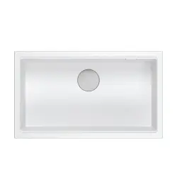 Traducere în limba română: Chiuvetă Quadri Newport II mare și adâncă, din granit, montată pe blat și sub blat, chiuvetă albă, dimensiuni 76x45, 1208957854.