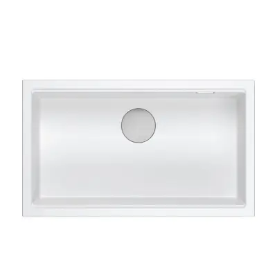 Traducere în limba română: Chiuvetă Quadri Newport II mare și adâncă, din granit, montată pe blat și sub blat, chiuvetă albă, dimensiuni 76x45, 1208957854.