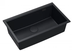 Cuadro Newport II, chiuvetă mare și adâncă, din granit, montată pe blat sau sub blat, chiuvetă neagră, dimensiuni 76x45, 1208957855.