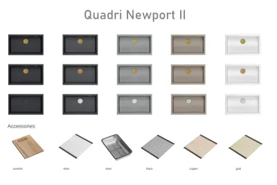 Cuadro Newport II, chiuvetă mare și adâncă, din granit, montată pe blat sau sub blat, chiuvetă neagră, dimensiuni 76x45, 1208957855.