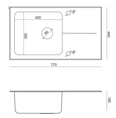 Cuva de spălat din oțel inoxidabil cu suprafață de scurgere din sticlă neagră reversibilă, Quadri Glazz, dimensiune 77x44, cod 1208957862