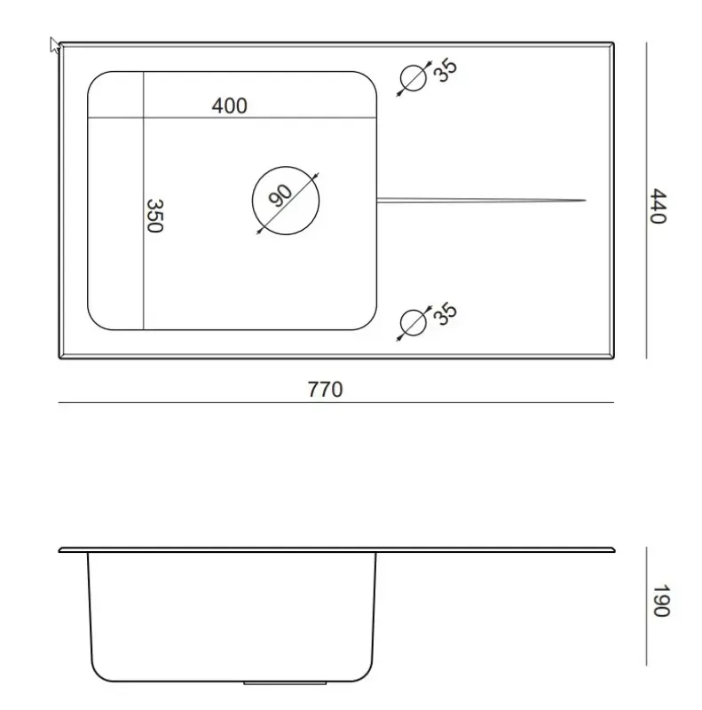 Cuva de spălat din oțel inoxidabil cu suprafață de scurgere din sticlă neagră reversibilă, Quadri Glazz, dimensiune 77x44, cod 1208957862