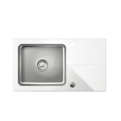 Blat cu chiuvetă din oțel inoxidabil Quadri Glazz, cu zonă de scurgere din sticlă albă, reversibilă, 77x44 1208957863.
