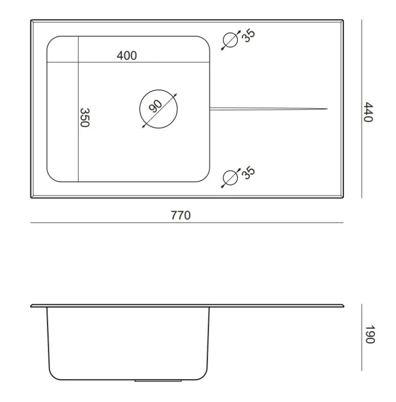 Blat cu chiuvetă din oțel inoxidabil Quadri Glazz, cu zonă de scurgere din sticlă albă, reversibilă, 77x44 1208957863.