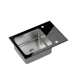 Cuva de inox Quadri Glazz cu zonă de scurgere din sticlă neagră, reversibilă, 64x44, 1208957864.