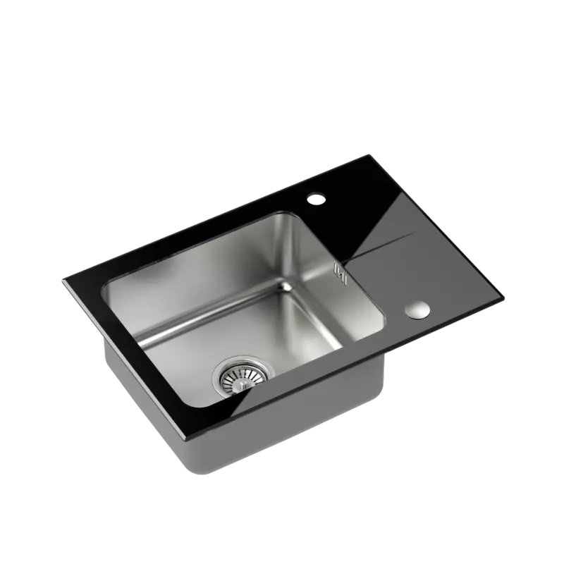 Cuva de inox Quadri Glazz cu zonă de scurgere din sticlă neagră, reversibilă, 64x44, 1208957864.