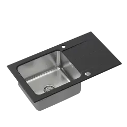 Chiuvetă cu bază Quadri Fusion din oțel inoxidabil cu suprafață de scurgere din granit onix, reversibilă 78x44 1208957871.