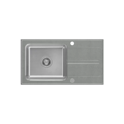 Cuva de inox cu adaos de granit de culoare argintie, cu sistemul Quadri Fusion, cu suprafață de scurgere de 78x43 cm, reversibilă. Cod produs: 1208957880.