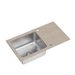 Combinație de chiuvetă din oțel inoxidabil Quadri Fusion cu zonă de scurgere din granit bej, reversibilă, dimensiuni 78x43, cod 1208957881.