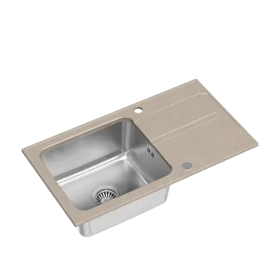 Combinație de chiuvetă din oțel inoxidabil Quadri Fusion cu zonă de scurgere din granit bej, reversibilă, dimensiuni 78x43, cod 1208957881.